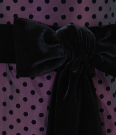 Purple taffeta dress with dots and velvet cord