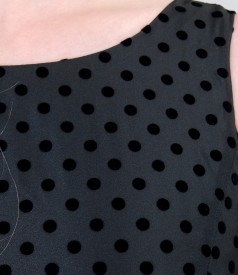 Black taffeta dress with dots and velvet cord