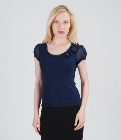 Jersey t-shirt with veil puffed short sleeves
