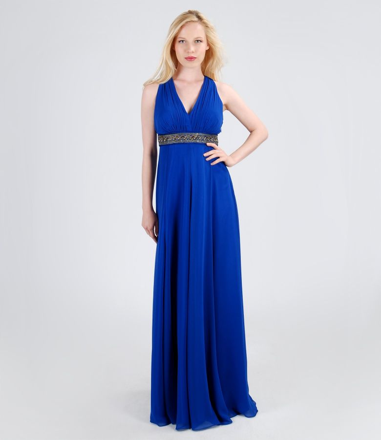 Long veil dress with trim blue - YOKKO