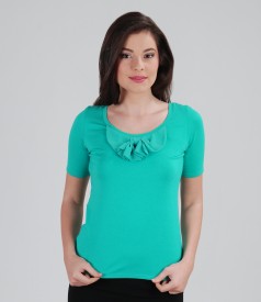 Elastic jersey t-shirt with veil bow