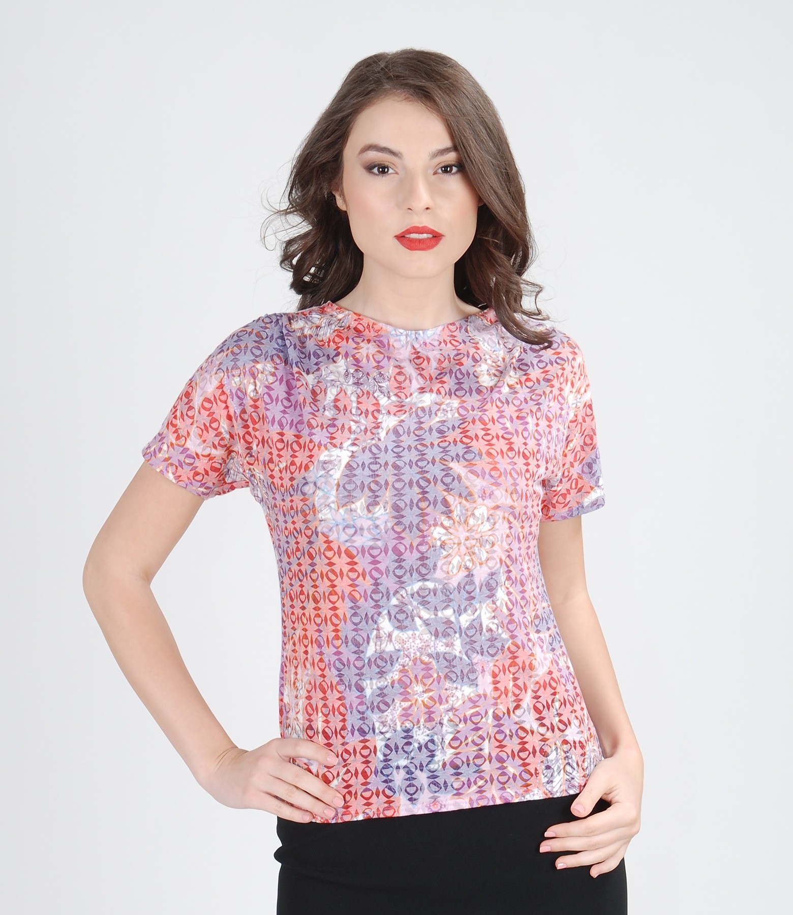 Cotton jersey tshirt with tulle print YOKKO
