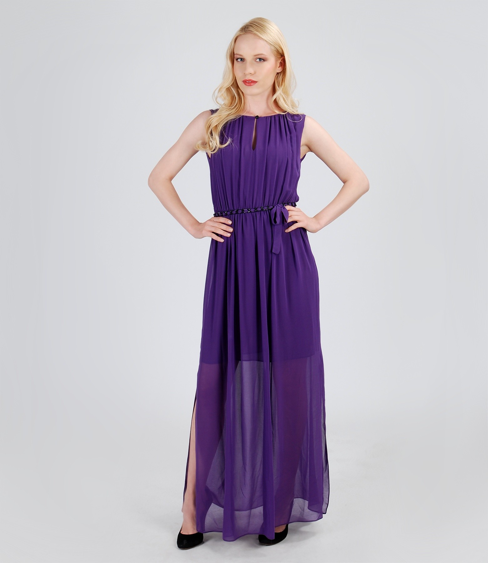 Long veil dress with folds purple - YOKKO