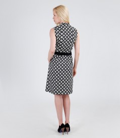 Elastic cotton printed dress with pockets and cord