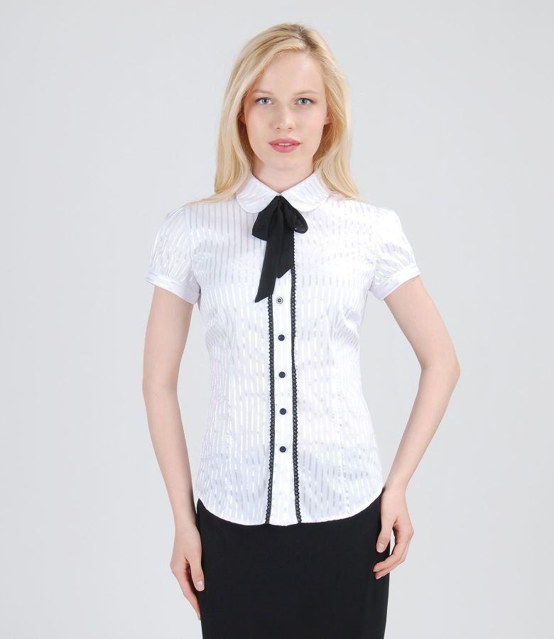 Elastic cotton shirt with satin stripes white YOKKO