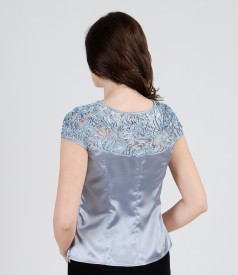 Satin blouse with lace trim