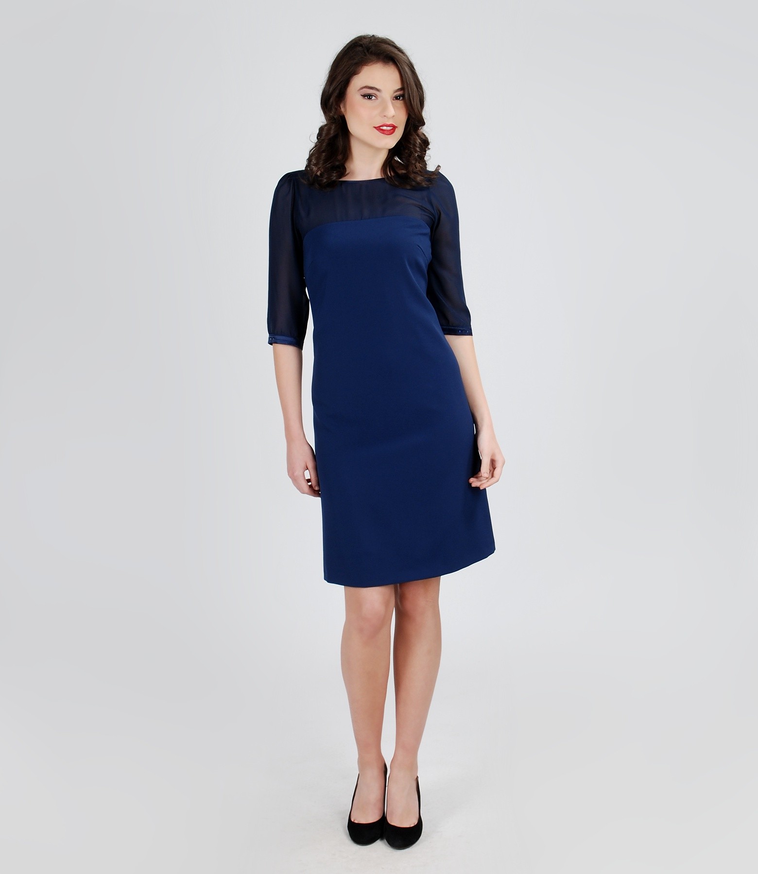 Elegant elastic fabric dress dark blue YOKKO