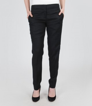 Flax trousers with pockets