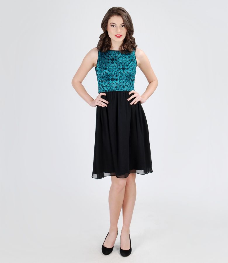 Corsage dress with velvet patterns green-black - YOKKO