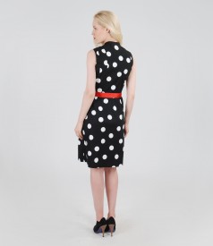 Elastic cotton printed dress with pockets and cord