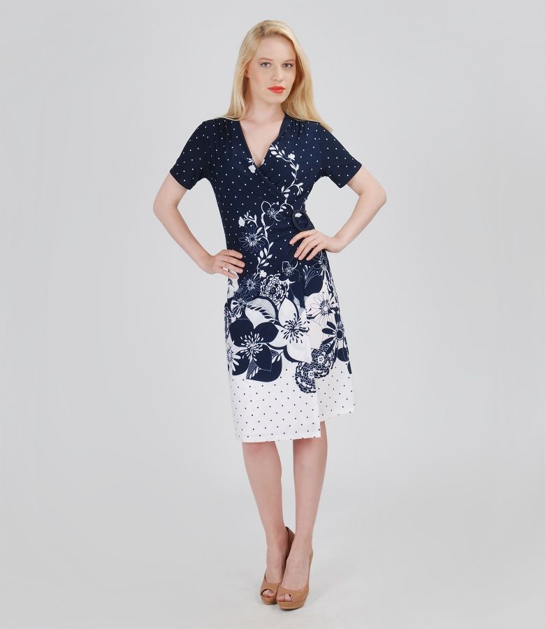 Printed elastic jersey dress with buckle