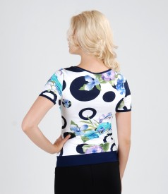 Printed elastic jersey t-shirt with trim