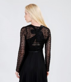 Lace bolero with sequins and fabric lumps
