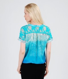 Printed veil blouse with scarf
