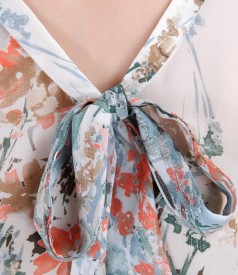 Printed veil blouse with scarf