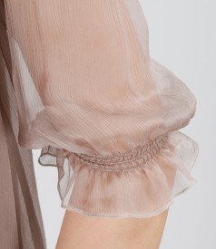 Silk dress with puffed sleeves