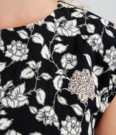 Elastic cotton brocade dress with metallic thread