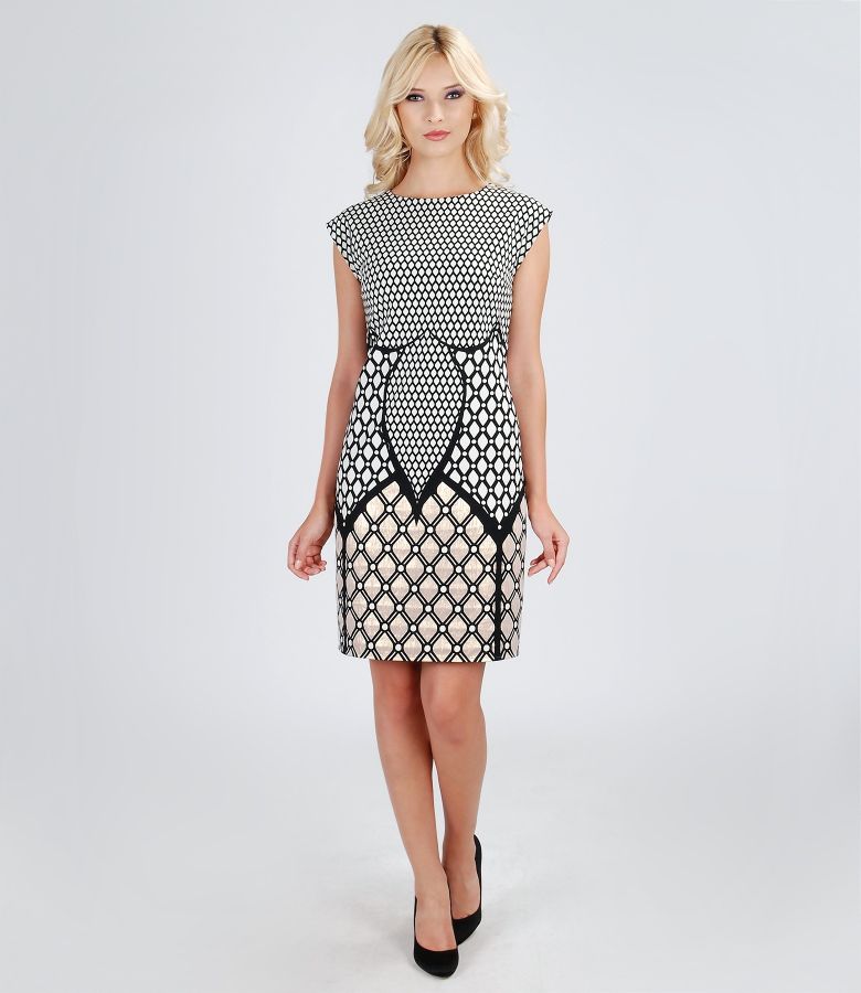 Elastic cotton brocade dress with metallic thread