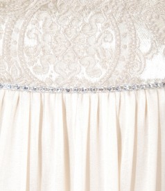 Elastic brocade and veil dress