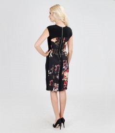 Elegant dress from elastic fabric with floral insertion