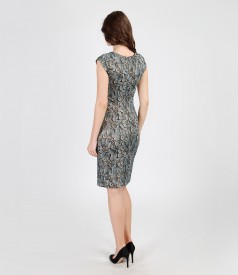 Multi-color elastic brocade evening dress with metalic thread