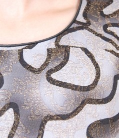 Multi-color elastic brocade evening dress with metalic thread
