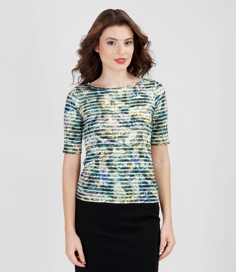 Short-sleeved jersey T-shirt with embroidery and print main image 0