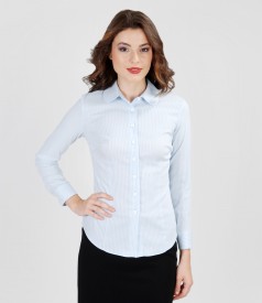 Elastic cotton shirt with rounded collar