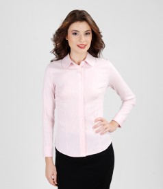 Elastic cotton shirt with rounded collar