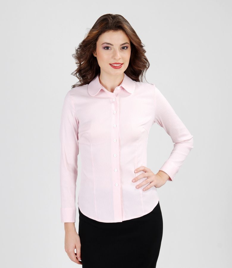 Elastic cotton shirt with rounded collar