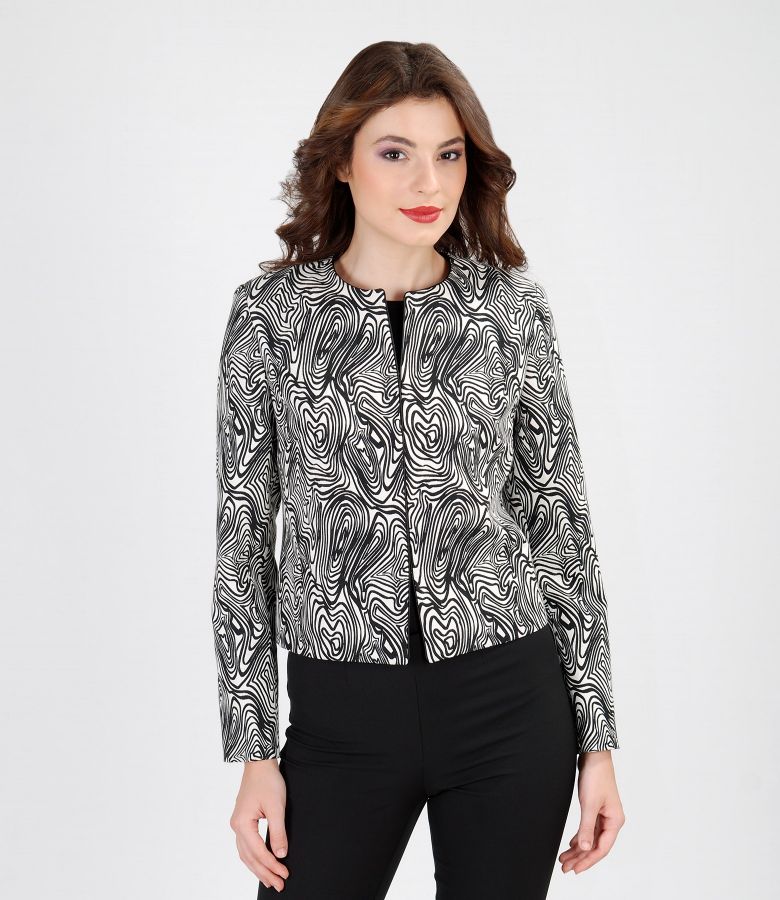 Black&white elegant brocade jacket white-black - YOKKO