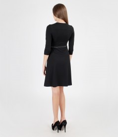Elastic jersey dress with V-neck