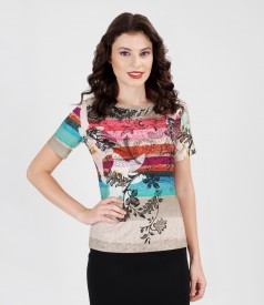 Printed elastic jersey t-shirt