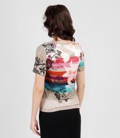 Printed elastic jersey t-shirt