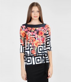 Printed elastic jersey t-shirt with cord
