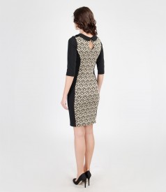 Elastic jersey dress with brocade insertion with effect thread