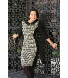 Elastic jersey dress with brocade insertion with effect thread