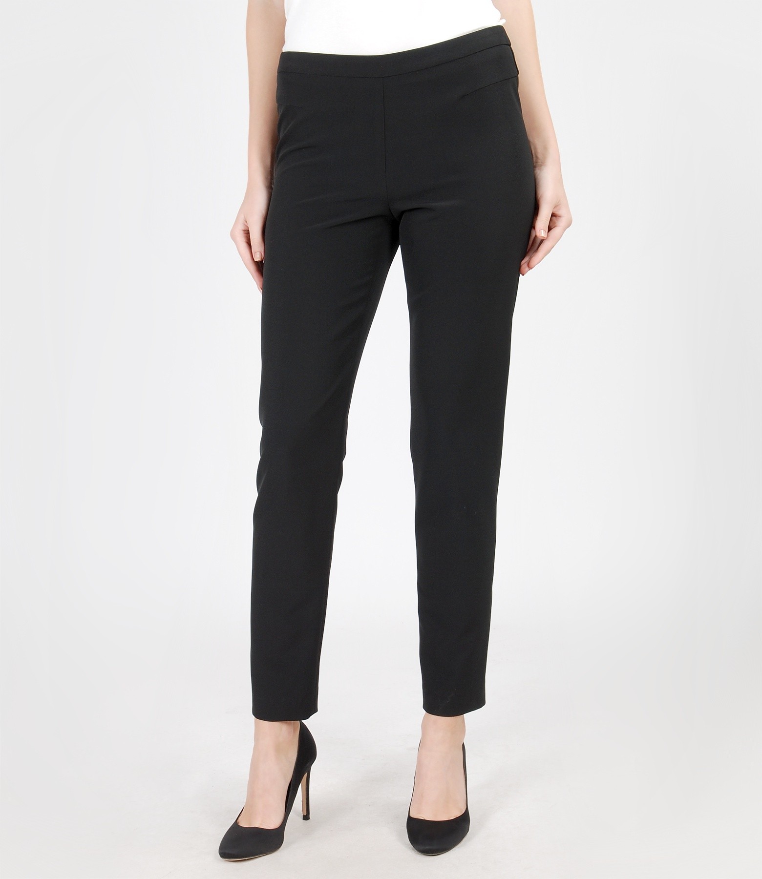Elastic fabric trousers with metallic zipper black - YOKKO
