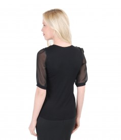 Elastic jersey t-shirt with veil frill