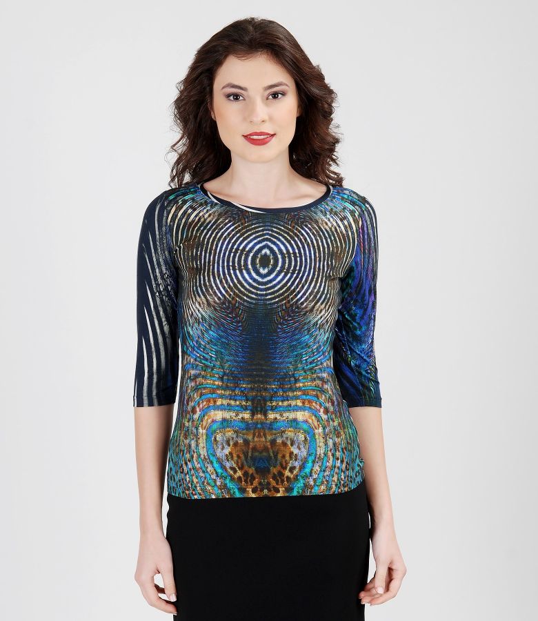 Printed elastic jersey t-shirt