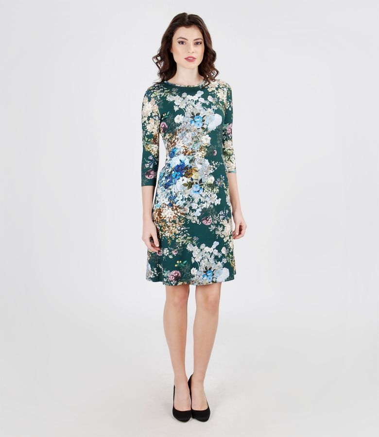 Printed elastic jersey dress with lining