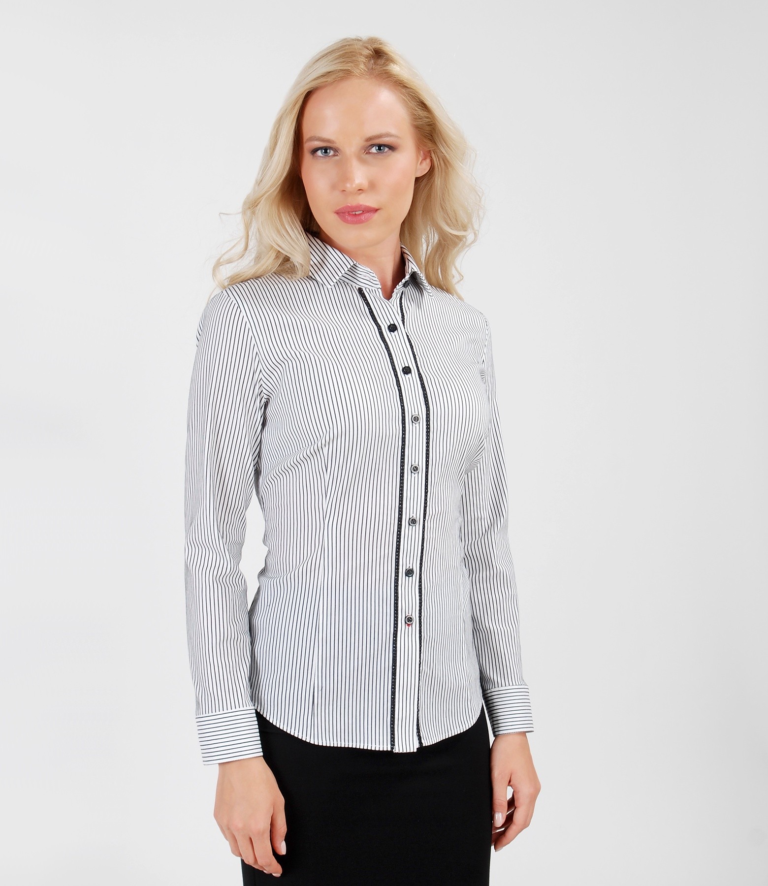 Elastic Cotton Shirt With Stripes And Trim White black YOKKO