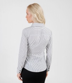 Elastic cotton shirt with stripes and trim