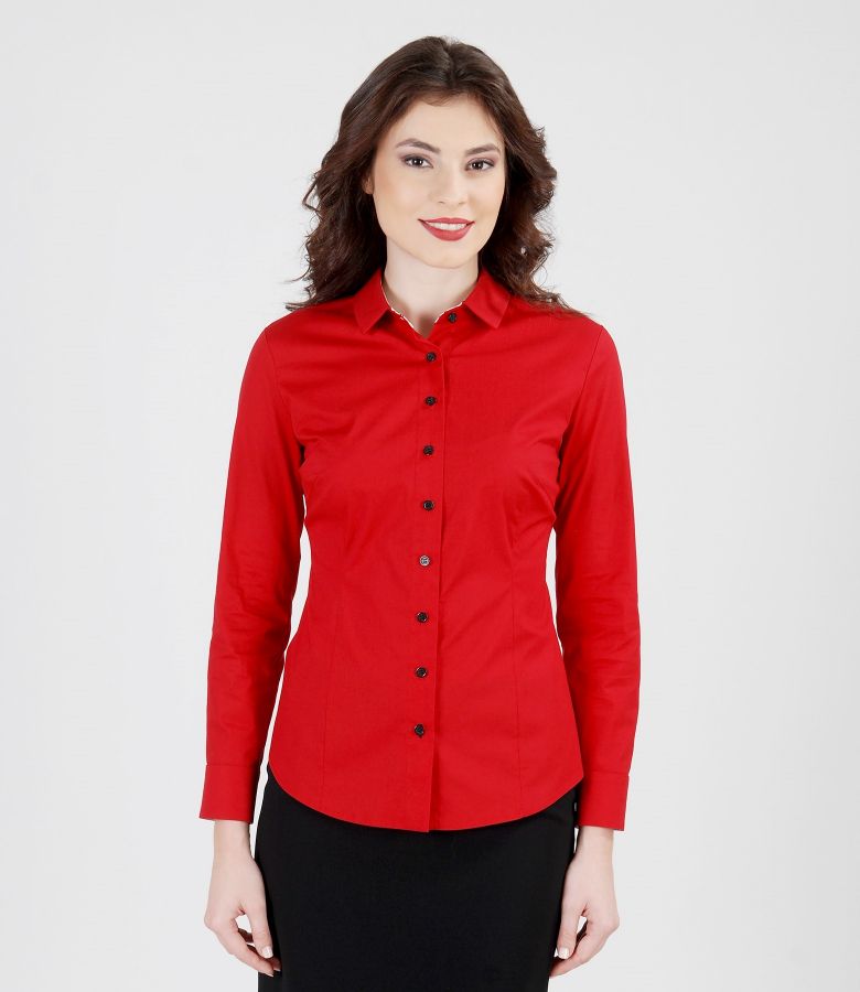 Red elastic cotton shirt