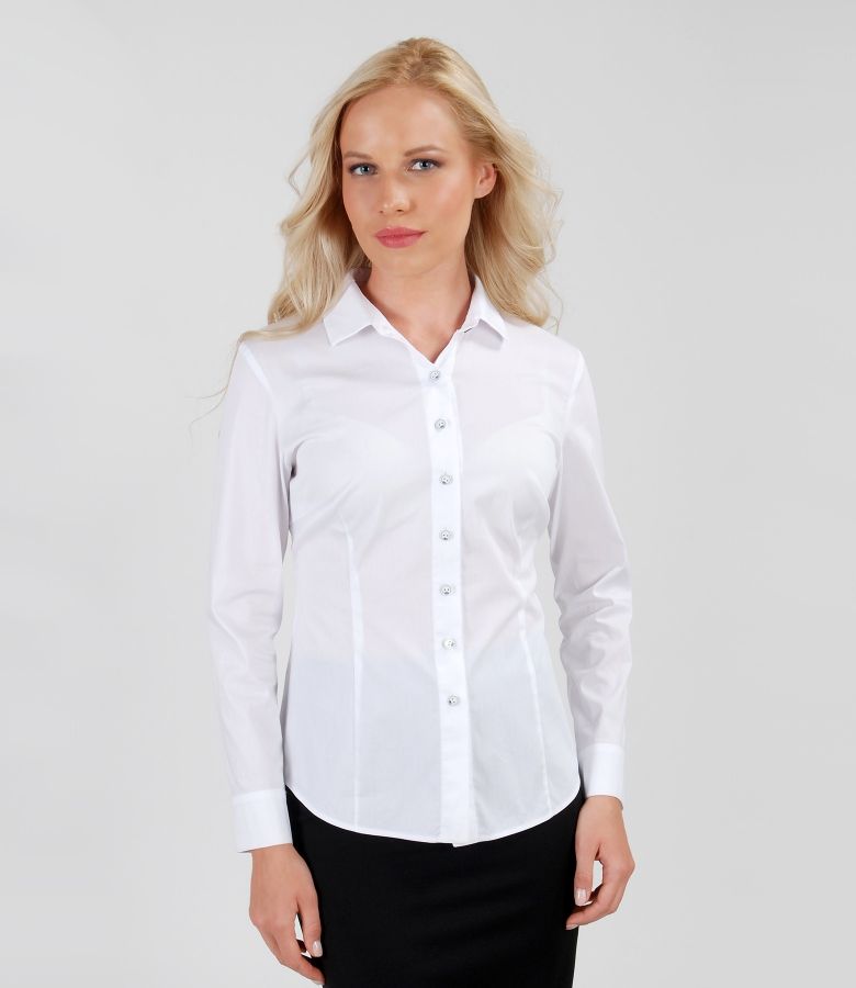 White elastic cotton shirt white - YOKKO
