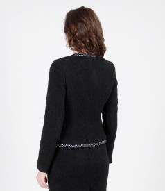 Black jacket from wool and alpaca loops with trim