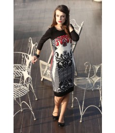 Elastic jersey dress with geometrical print