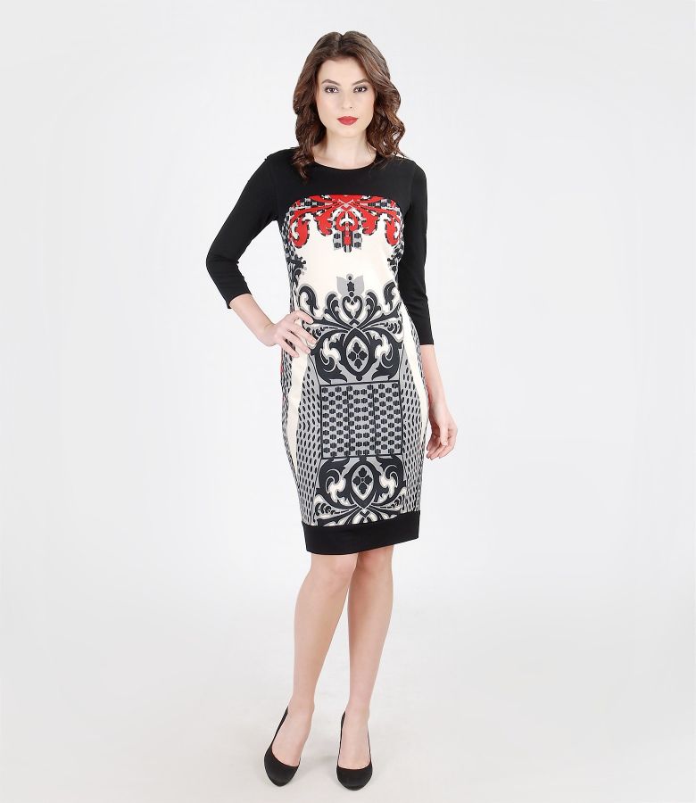 Elastic jersey dress with geometrical print