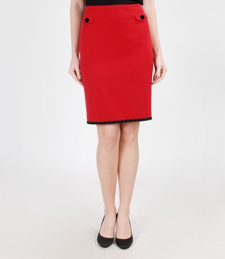 Office skirt from elastic fabric with velvet trim