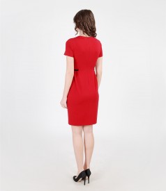 Elastic fabric dress with folds and velvet trim